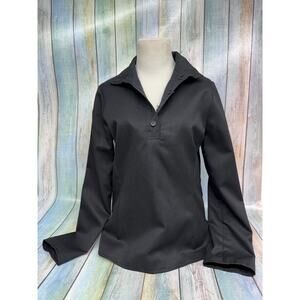 Veronique Branquinho Black Blouse Top Size 38 100% Wool Deep V High Neck Metal